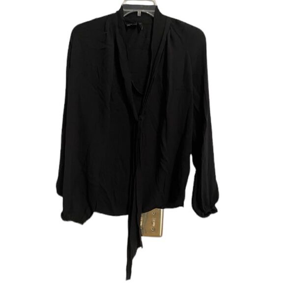 Theory BLACK LONG SLEEVE POET NECK SILK TOP - Size Small / S - Picture 1 of 5